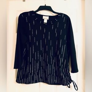 Alfred Dunner Black Three-Quarter Sleeve Rhinestone-Accent Top